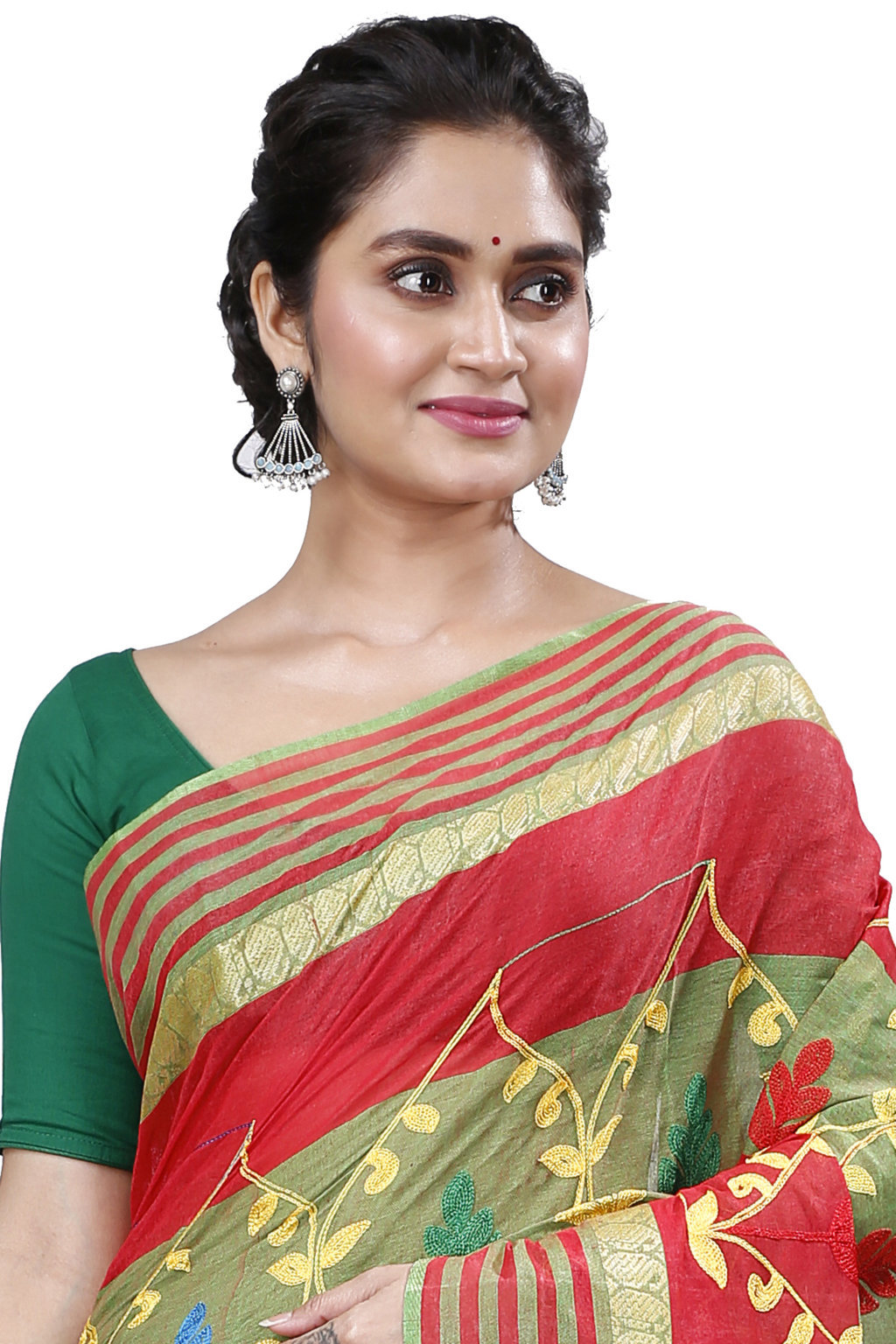 Red Pure Cotton Rosalie Tant Embroidery (972)